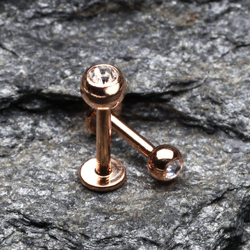 Detail View 1 of Rose Gold Plated Gem Ball Steel Labret-Clear Gem